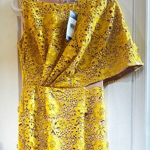 Bright Yellow Floral Lace Gown by J.S. Collections.